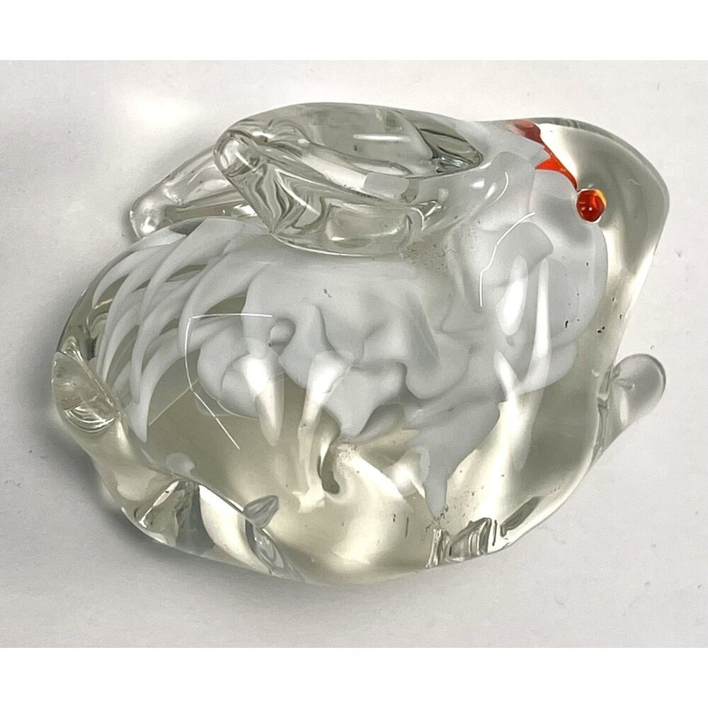 VTG 3" Handblown Clear w/ White Art Glass BUNNY Rabbit Paperweight Figurine EUC